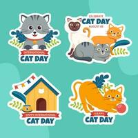 Cat Day Label Flat Cartoon Hand Drawn Templates Background Illustration vector