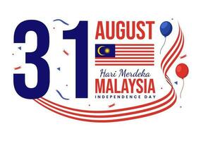Malasia independencia día vector ilustración en 31 agosto con ondulación bandera en nacional fiesta plano dibujos animados mano dibujado antecedentes plantillas