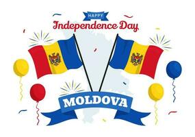 Moldavia independencia día vector ilustración en agosto 27 con ondulación bandera en nacional fiesta plano dibujos animados mano dibujado antecedentes plantillas