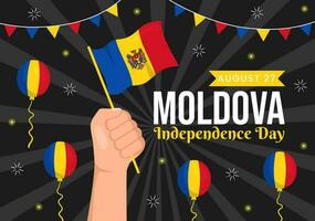 Moldova Independence Day Vector Illustration on August 27 with Waving Flag in National Holiday Flat Cartoon Hand Drawn Background Templates