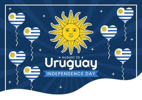 Happy Uruguay Independence Day Vector Illustration on 25 August with Waving Flag in National Holiday Flat Cartoon Hand Drawn Templates