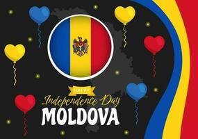 Moldova Independence Day Vector Illustration on August 27 with Waving Flag in National Holiday Flat Cartoon Hand Drawn Background Templates