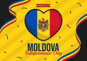 Moldova Independence Day Vector Illustration on August 27 with Waving Flag in National Holiday Flat Cartoon Hand Drawn Background Templates