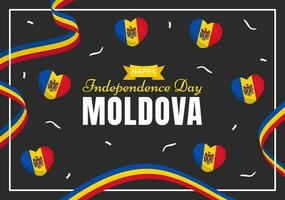 Moldova Independence Day Vector Illustration on August 27 with Waving Flag in National Holiday Flat Cartoon Hand Drawn Background Templates