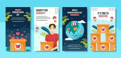 World Humanitarian Day Social Media Stories Cartoon Hand Drawn Templates Background Illustration vector