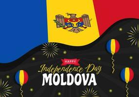 Moldova Independence Day Vector Illustration on August 27 with Waving Flag in National Holiday Flat Cartoon Hand Drawn Background Templates