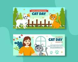 Cat Day Horizontal Banner Flat Cartoon Hand Drawn Templates Background Illustration vector