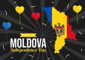 Moldova Independence Day Vector Illustration on August 27 with Waving Flag in National Holiday Flat Cartoon Hand Drawn Background Templates