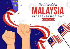 Malaysia Independence Day Vector Illustration on 31 August with Waving Flag in National Holiday Flat Cartoon Hand Drawn Background Templates