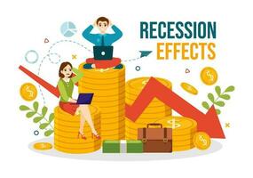 Recession Effects Vector Illustration with Impact on Economic Growth and Economical Activity Decline Result in Flat Cartoon Hand Drawn Templates