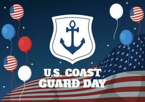 United States Coast Guard Day Vector Illustration on August 4 with American Flag and Ship Background in Flat Cartoon Hand Drawn Templates