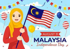 Malaysia Independence Day Vector Illustration on 31 August with Waving Flag in National Holiday Flat Cartoon Hand Drawn Background Templates