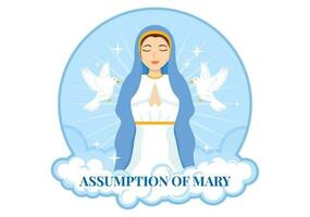 Assumption of Mary Vector Illustration with Feast of the Blessed Virgin and Doves in Heaven in Flat Cartoon Hand Drawn Background Templates