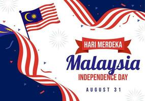 Malaysia Independence Day Vector Illustration on 31 August with Waving Flag in National Holiday Flat Cartoon Hand Drawn Background Templates