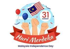 Malaysia Independence Day Vector Illustration on 31 August with Waving Flag in National Holiday Flat Cartoon Hand Drawn Background Templates