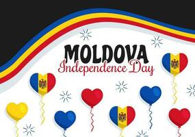 Moldova Independence Day Vector Illustration on August 27 with Waving Flag in National Holiday Flat Cartoon Hand Drawn Background Templates
