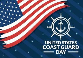 United States Coast Guard Day Vector Illustration on August 4 with American Flag and Ship Background in Flat Cartoon Hand Drawn Templates