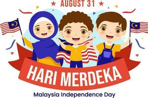 Malasia independencia día vector ilustración en 31 agosto con niños ondulación bandera en nacional fiesta plano dibujos animados mano dibujado antecedentes plantillas