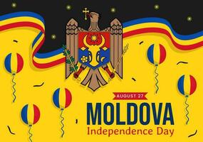 Moldavia independencia día vector ilustración en agosto 27 con ondulación bandera en nacional fiesta plano dibujos animados mano dibujado antecedentes plantillas