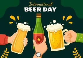 International Beer Day Vector Illustration with Cheers Beers Celebration in Flat Cartoon Hand Drawn Landing Page background Templates