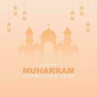 Happy Islamic new year, greeting card poster and social media post design decorated with lanterns and mosques vector