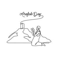 One continuous line drawing of Arafah Day. Islamic holiday that falls on the 9th day of Dhu al-Hijjah of the lunar Islamic Calendar in simple linear style. Islamic design concept vector illustration