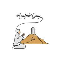 One continuous line drawing of Arafah Day. Islamic holiday that falls on the 9th day of Dhu al-Hijjah of the lunar Islamic Calendar in simple linear style. Islamic design concept vector illustration