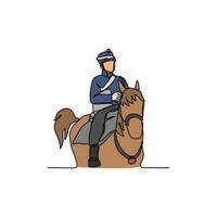 One continuous line drawing of illustration of a soldier riding a horse during war. soldier riding a horse concept in simple linear style continuous line. soldier concept vector illustration.