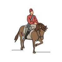 One continuous line drawing of illustration of a soldier riding a horse during war. soldier riding a horse concept in simple linear style continuous line. soldier concept vector illustration.