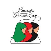 One continuous line drawing of Emirati Womens Day celebration August 28. UAE National Day design in simple linear style. UAE Women's Day design concept vector illustration