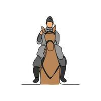 One continuous line drawing of illustration of a soldier riding a horse during war. soldier riding a horse concept in simple linear style continuous line. soldier concept vector illustration.