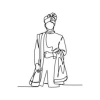 One continuous line drawing of people using the traditional clothes. Asian traditional clothes concept in simple linear style. Fashion and beauty concept vector illustration