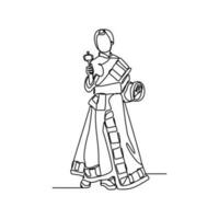 One continuous line drawing of people using the traditional clothes. Asian traditional clothes concept in simple linear style. Fashion and beauty concept vector illustration