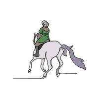 One continuous line drawing of illustration of a soldier riding a horse during war. soldier riding a horse concept in simple linear style continuous line. soldier concept vector illustration.