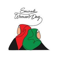 One continuous line drawing of Emirati Womens Day celebration August 28. UAE National Day design in simple linear style. UAE Women's Day design concept vector illustration