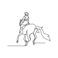 uno continuo línea dibujo de ilustración de un soldado montando un caballo durante guerra. soldado montando un caballo concepto en sencillo lineal estilo continuo línea. soldado concepto vector ilustración.