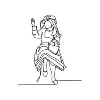 One continuous line drawing of people using the traditional clothes. Asian traditional clothes concept in simple linear style. Fashion and beauty concept vector illustration