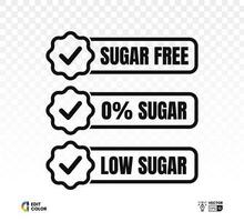 Sugar free line frame icon with checklist symbol isolated on white. Suitable for food label, web, sign, stamps, seals, badges, packaging vector