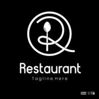 Initial letter R with spoon fork for restaurant in minimalist line art style logo design logo design vector