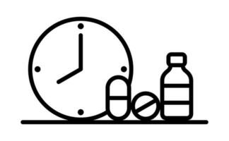 Time capsule, Time to take pills, syrup, capsule, medicine, Dose Time. Vector Line Icon