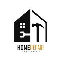 Home repair logo template design. Home silhouette with tools hammer and wrench icon isolated on white background vector