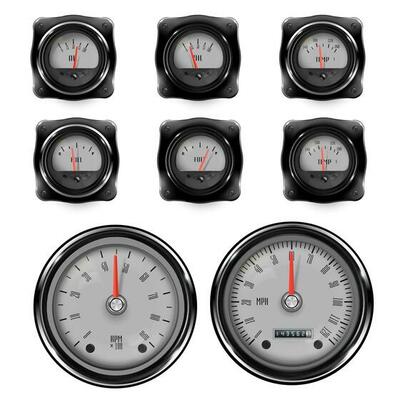 Dashboard of a retro car with arrow indicators. Vintage transport decoration.