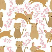 Cat, Bear, and Rabbit Seamless Pattern vector