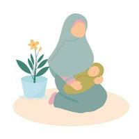 Faceless Muslim Mother and Baby illustration vector