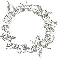 Wreath With Hand Drawn Sea Shell vector