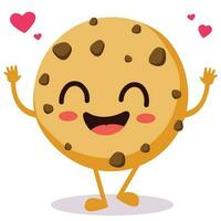 Cute Chocolate Chip Cookie Cartoon Character With Happy Face Vector Illustration