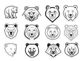 Bear head logo set sketch hand drawn in doodle style Vector illustration