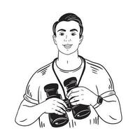 Lifeguard with binoculars in hands sketch in doodle.Rescuer logo.Vector illustration vector