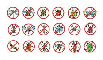 Set of isolated prohibited insects in vector.Hand made vector