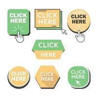 Set of click here button symbol collection vector
